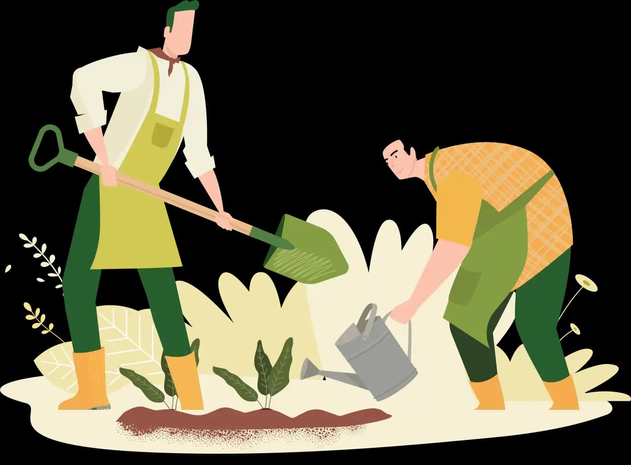 illustration of a farmer plucking an apple